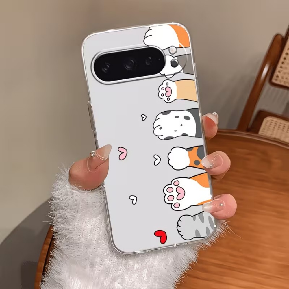 Google Pixel 8A - เคสโทรศัพท์ซิลิโคนใสลายอุ้งเท้าแมวการ์ตูนสำหรับ Google Pixel 10 9 8