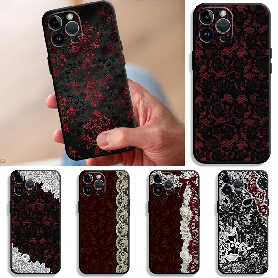 Apple Iphone 16 - เคสโทรศัพท์ลายลูกไม้สีดำและสีแดงสุดเซ็กซี่สำหรับ Apple iPhone 17 Pro Max