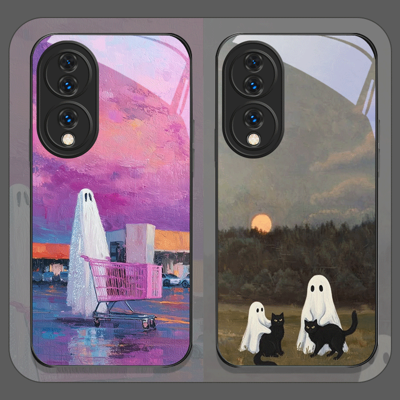 Huawei Mate 60 - เคสโทรศัพท์กระจกนิรภัยลายการ์ตูนแมวดำสุดน่ารักสำหรับ Huawei Nova 13 Pro 12